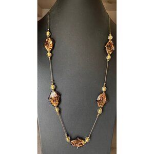 ALX 925 Italy Sterling Silver Boho Earthtone Art Glass Swirled Station Necklace